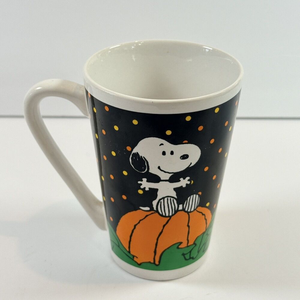 Peanuts Snoopy Halloween Mug – Pumpkin Coffee Cup Black Dots Ceramic Used